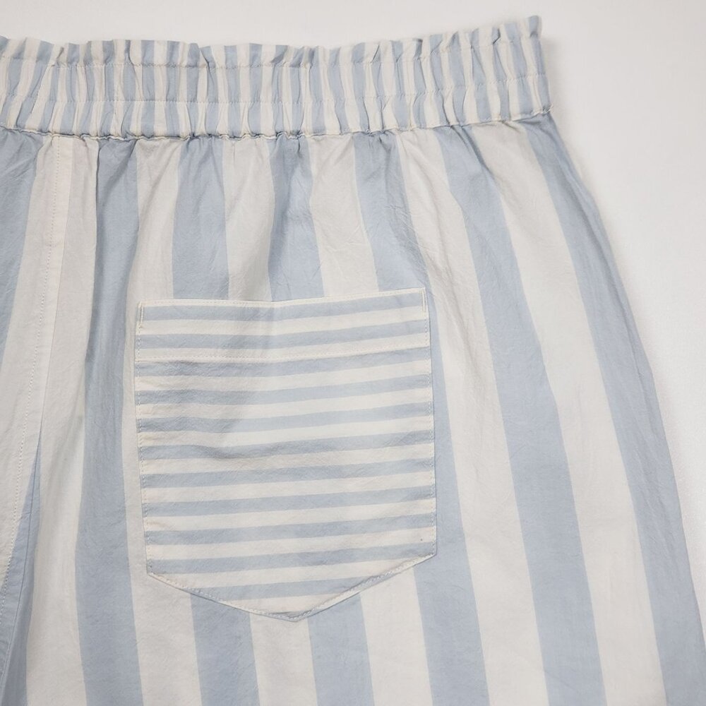 Madewell Cotton Poplin Pull-On Shorts Women's Sz Large Weathered Sky Blue Stripe - Picture 15 of 16